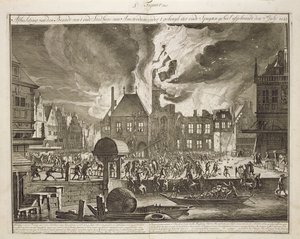 Fire at the Old Amsterdam Town Hall, 17th July 1652, from a Book on Firefighting in Holland, Published c.1700 by Dutch School