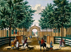 Gardens of the pleasure palace of Francois van Haringkaspel, from Het Zeganpralent Kennemerlant by Hendrick de Leth and Matthias Brouerius Van Nidek, published c.1700-1730 by Dutch School