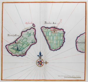 Map showing two of the Banda islands by Dutch School