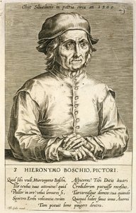 Portrait of Hieronymus Bosch plate 3 in a Series of Portraits of Artists, engraved by Theodor Galle