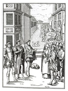 Sale by Town Crier, after a Woodcut in Praxis Rerum Civilium by Joos de Damhouder (1507-81) Published Antwerp, 1557