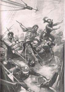 The English Repelling the Spaniards at San Juan de Ulua, illustration from 