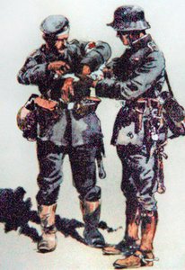 First aid orderly treats a wounded officer on the Western Front