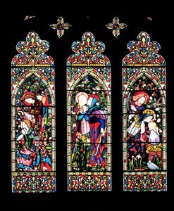 The Annunciation, the Visitation and the Nativity, made by Lavers and Barraud, 1860 by E. and Halliday, M. F. Burne Jones