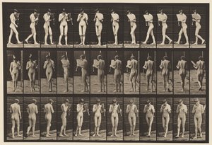 Plate 46. Walking, Flirting a Fan, and Turning Around by Eadweard Muybridge
