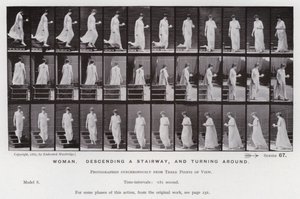 The Human Figure in Motion: Woman, descending a stairway, and turning around