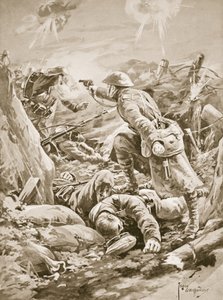 Private (Acting-Corporal) L. Clarke, singlehanded, holding at bay a party of Germans during a counter-attack by Edgar Alfred Holloway