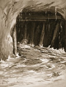 Second-Corporal Collier struggling out of a mine gallery nearly full of water after completing his work by Edgar Alfred Holloway