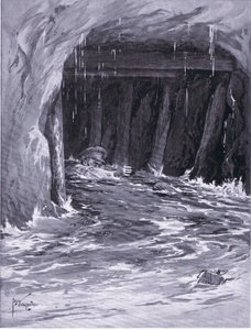 Second Corporal Collier Struggling Out of a Mine Gallery Nearly Full of Water After Completing His Work (DCM) by Edgar Alfred Holloway