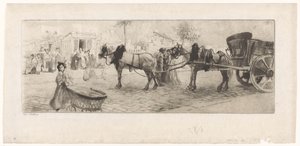 View of a Boulevard with Horses and a Woman with a Stroller