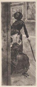 At the Louvre: Painting by Mary Cassatt