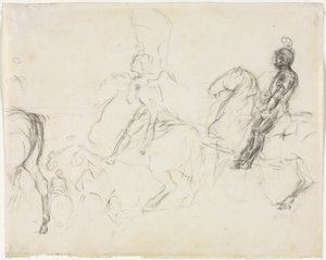 Battle Scene with Armored Figures on Horseback (recto)