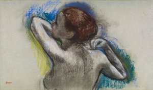 Dancer adjusting her shoulder strap by Edgar Degas
