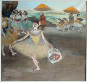 Dancer with the bouquet greeting on stage