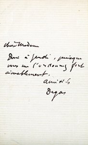 Letter from the Artist to Berthe Morisot (1841-95) by Edgar Degas