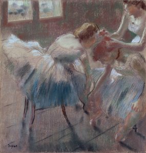 Three Dancers Preparing for Class