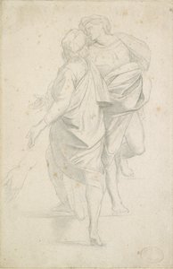 Two Figures standing on a Flight of Steps, after Raphael, c1853-54