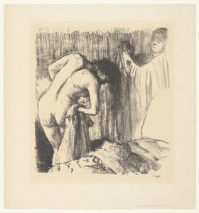 Woman Drying Herself After Bath and Receiving Clothes from Another Woman