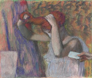 Woman Styling Her Hair, The Letter by Edgar Degas