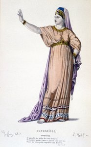 The character of Sophonisbe in the tragedy Sophonisbe - Full Theatre: (Collection of plays by Corneille) drawing by Geffroy, engraving by L. Wolff - ed. Laplace, Sanchez et Cie, Paris 1884 by Edmond Aime Florentin Geffroy