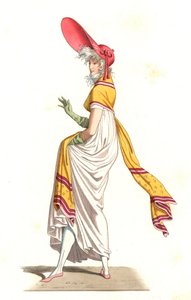 Young French woman dressed in the fashion of the Wonderful of the 18th century by Edmond Lechevallier Chevignard