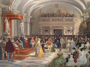The Wedding of Henri de Bourbon, King of Navarre, to Marguerite de Valois in the presence of Catherine de Medici and Charles IX in 1572, 1862 by Edmond Lechevallier Chevignard