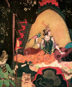 Layla Holding a Bird by Edmund Dulac by Edmund Dulac