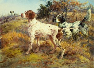 A German Short Haired Pointer and Two Setters in a Landscape by Edmund Henry Osthaus