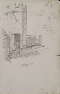 Sketch of the Bell Tower at New College, Showing Detail of Leaded Roof, 1908