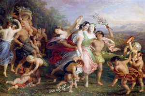 May Morning: Dance and Rounds of Woodland Characters, Children Crowned with Flowers. Painting by Edmund Thomas Parris, 1859 by Edmund Thomas Parris