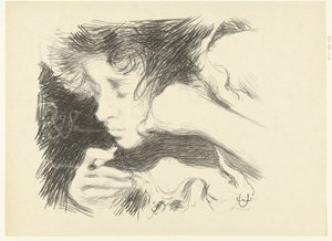 Head of a Smoking Woman with Cigarette and Closed Eyes by Edouard Crébassa
