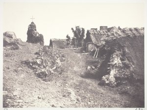 Cottages in Auvergne, with a Calvary by Edouard Denis Baldus