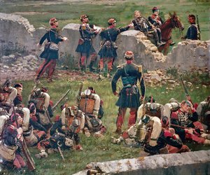 Evening of the battle of Rezonville Gravelotte. Grenadiers of the Imperial Guard at rest, 16 August