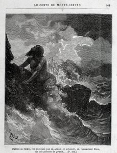 Dantès escaped by swimming - Engraving by Riou, in Le Comte de Monte-Cristo by A. Dumas, ed. Jules Rouff & Cie