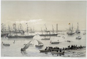 Entry of the Sovereign in the Suez Canal at Port Said in “Inauguration of the Suez Canal by G. Nicole. 1869 by Edouard Riou