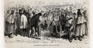 Fighters, gather every Sunday around the cancha de gallos by Edouard Riou