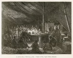 The divine service on board, every Sunday at noon. Engraving after Riou