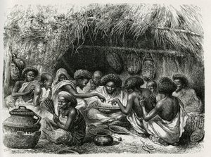 Toilet of the coffee, the woman with the fan activates the fire that heats the coffee beans by Edouard Riou