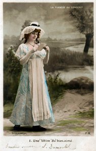 Young Woman Receiving a Letter from Her Beloved Who is on the Front, Postcard