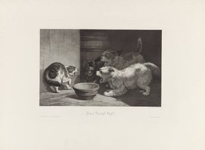 Hissing Cat and Three Barking Dogs by a Dish by Edouard Taurel