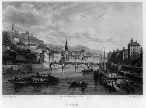 View of the city of Lyon, Rhone department, Rhone-Alpes region, France (engraving) by Edouard Willmann