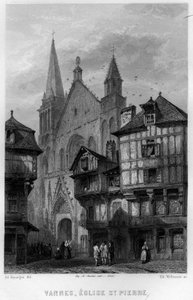 View of the city of Vannes and the Church of Saint Pierre, Morbihan, Brittany, France. Engraving by Willmann in 