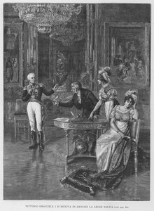 Victor Emmanuel I Refuses to Abolish the Salic Law (engraving) by Edouardo Matania