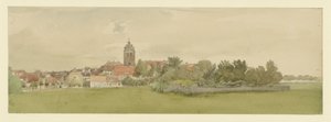 North German Village with Church by Eduard Gaertner