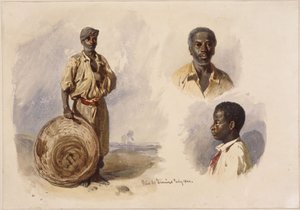 Three Portraits of Afro-Brazilians: Full Figure, Standing with Basket, Bust of a Man Facing Forward, and a Boy in Profile by Eduard Hildebrandt