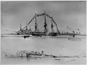Three-Master on the Coast and View of a Fort near Rio de Janeiro