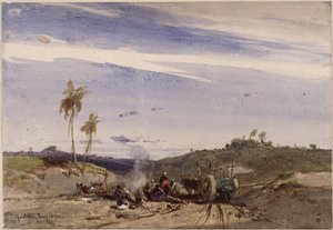 Road to Quititte; in the Foreground, Resting Afro-Brazilians and an Ox Cart by Eduard Hildebrandt