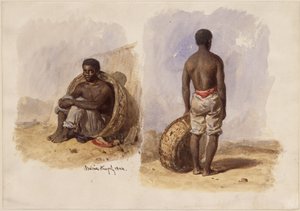 Two Studies of an Afro-Brazilian; Sitting in a Basket Leaned Against the Wall on the Left, Standing with Back View on the Right
