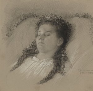 A Girl on Her Deathbed with a Crown of Flowers by Eduard Julius Friedrich Bendemann