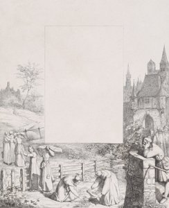 Plate 5: Women Collecting Plants and Carrying Them Over Their Heads, a Male Onlooker at Right by Eduard Julius Friedrich Bendemann